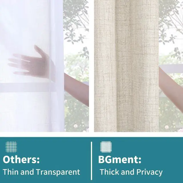Alt view image 5 of 7 - Linen Curtains 63 Inch Length 2 Panels Living Room Semi Sheer Drapes | Light Filtering Window Treatments with Rod Pocket Back Tab Lightweight for Bedroom, 52 X 63 Inch