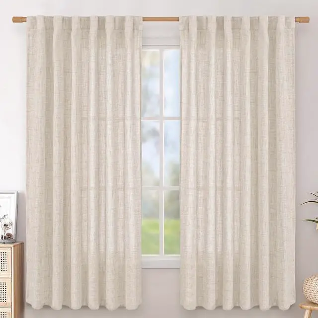 Main image of Linen Curtains 63 Inch Length 2 Panels Living Room Semi Sheer Drapes | Light Filtering Window Treatments with Rod Pocket Back Tab Lightweight for Bedroom, 52 X 63 Inch