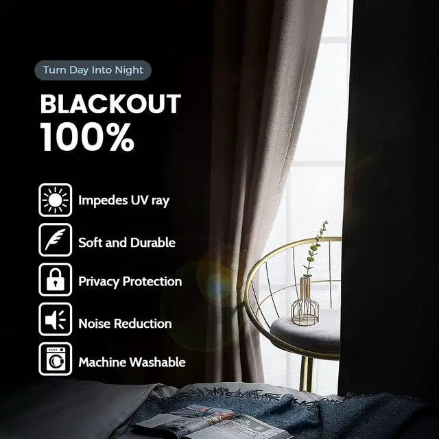 Alt view image 3 of 7 - 100% Blackout Curtains Room Darkening Living Room 84 Inch | Curtains for Bedroom,Thermal Insulated Grommet Window Drapes,Curtains for Living Room with Black Back,52 x 84 Inch,2 Panels