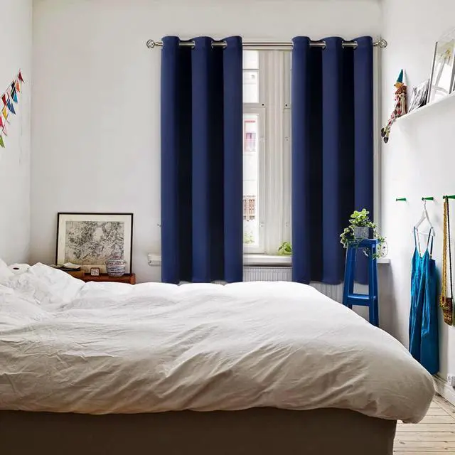 Alt view image 2 of 7 - Navy Blue Blackout Curtains for Bedroom 63 Inch Long - 2 Panels | Grommet Top, Black Out, Room Darkening, Sunblock, Thermal Insulated, Window Drapes for Kids Boys Room, 42x63 Inch