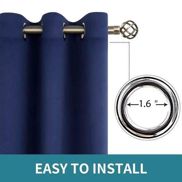 Alt view image 5 of 7 - Navy Blue Blackout Curtains for Bedroom 63 Inch Long - 2 Panels | Grommet Top, Black Out, Room Darkening, Sunblock, Thermal Insulated, Window Drapes for Kids Boys Room, 42x63 Inch