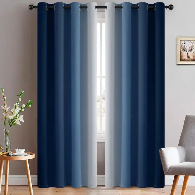 Main image of Ombre Curtains Blue and Greyish White for Living Room,52Wx84L | Room Darkening Curtains 84,Thermal Insulated Gradient Color Drape,Light Blocking Grommet Window Curtains for Bedroom,2 Panels