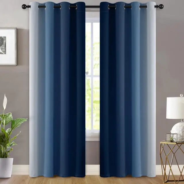 Alt view image 2 of 7 - Ombre Curtains Blue and Greyish White for Living Room,52Wx84L | Room Darkening Curtains 84,Thermal Insulated Gradient Color Drape,Light Blocking Grommet Window Curtains for Bedroom,2 Panels