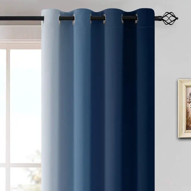 Alt view image 3 of 7 - Ombre Curtains Blue and Greyish White for Living Room,52Wx84L | Room Darkening Curtains 84,Thermal Insulated Gradient Color Drape,Light Blocking Grommet Window Curtains for Bedroom,2 Panels