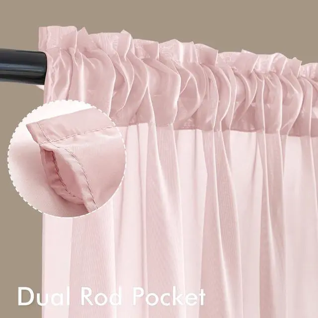 Alt view image 3 of 7 - Blush Pink Sheer Curtains 84 Inches Long 4 Panels 42 x 84 Inches | Light Filtering, Rod Pocket, Voile Drapes, Living Room, Bedroom, Window Treatments