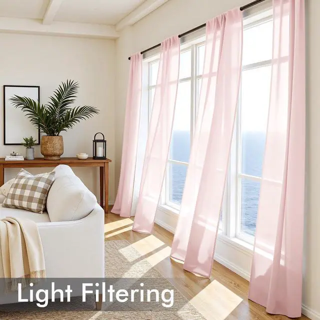 Alt view image 4 of 7 - Blush Pink Sheer Curtains 84 Inches Long 4 Panels 42 x 84 Inches | Light Filtering, Rod Pocket, Voile Drapes, Living Room, Bedroom, Window Treatments