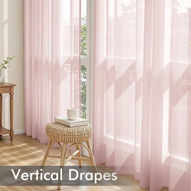 Alt view image 5 of 7 - Blush Pink Sheer Curtains 84 Inches Long 4 Panels 42 x 84 Inches | Light Filtering, Rod Pocket, Voile Drapes, Living Room, Bedroom, Window Treatments