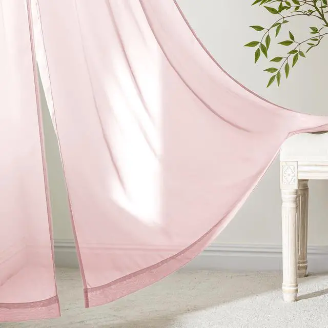 Alt view image 6 of 7 - Blush Pink Sheer Curtains 84 Inches Long 4 Panels 42 x 84 Inches | Light Filtering, Rod Pocket, Voile Drapes, Living Room, Bedroom, Window Treatments