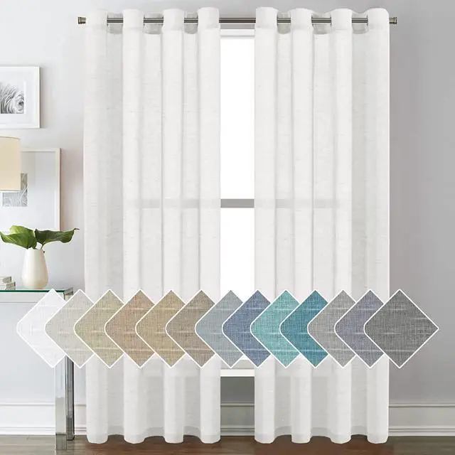 Main image of White Sheer Linen Curtains for Living Room 84 inches Long Bedroom Curtains 2 Panel Sets Grommet Semi Sheer Elegant Soft Light Filter Window Treatments Curtain, White