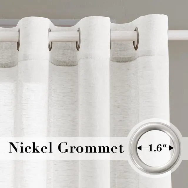 Alt view image 2 of 7 - White Sheer Linen Curtains for Living Room 84 inches Long Bedroom Curtains 2 Panel Sets Grommet Semi Sheer Elegant Soft Light Filter Window Treatments Curtain, White