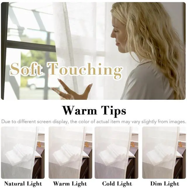 Alt view image 3 of 7 - White Sheer Linen Curtains for Living Room 84 inches Long Bedroom Curtains 2 Panel Sets Grommet Semi Sheer Elegant Soft Light Filter Window Treatments Curtain, White