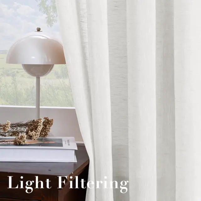 Alt view image 5 of 7 - White Sheer Linen Curtains for Living Room 84 inches Long Bedroom Curtains 2 Panel Sets Grommet Semi Sheer Elegant Soft Light Filter Window Treatments Curtain, White