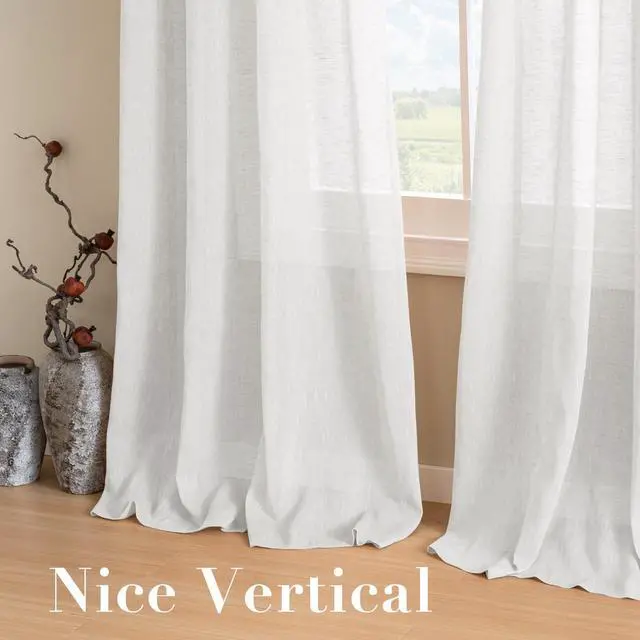 Alt view image 7 of 7 - White Sheer Linen Curtains for Living Room 84 inches Long Bedroom Curtains 2 Panel Sets Grommet Semi Sheer Elegant Soft Light Filter Window Treatments Curtain, White