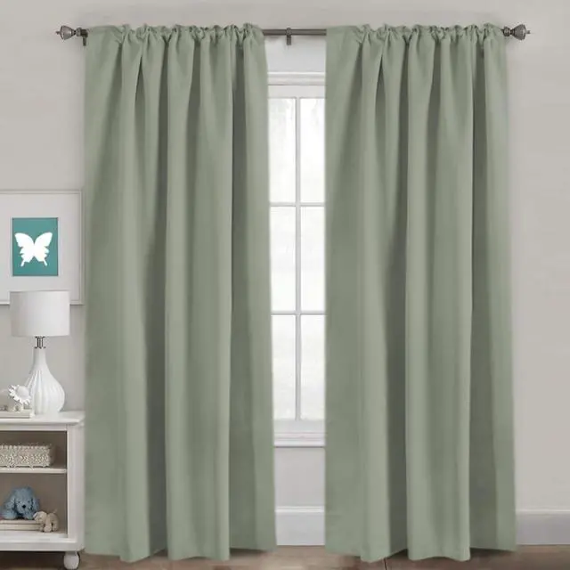 Alt view image 2 of 7 - Blackout Curtains Thermal Insulated Window Treatment Panels Room Darkening Blackout Drapes for Living Room Back Tab/Rod Pocket Bedroom Draperies, 52 x 84 Inch, Light Sage, 2 Panels