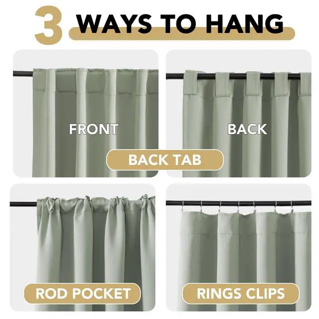 Alt view image 4 of 7 - Blackout Curtains Thermal Insulated Window Treatment Panels Room Darkening Blackout Drapes for Living Room Back Tab/Rod Pocket Bedroom Draperies, 52 x 84 Inch, Light Sage, 2 Panels