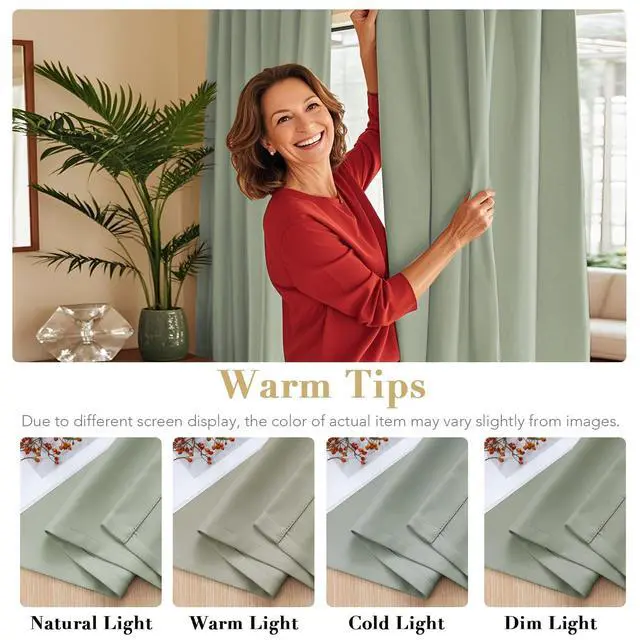 Alt view image 6 of 7 - Blackout Curtains Thermal Insulated Window Treatment Panels Room Darkening Blackout Drapes for Living Room Back Tab/Rod Pocket Bedroom Draperies, 52 x 84 Inch, Light Sage, 2 Panels
