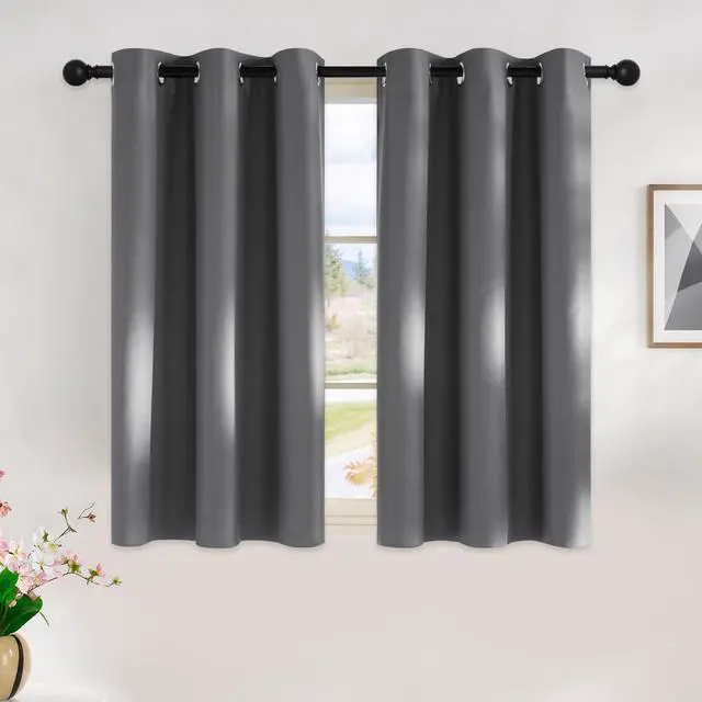 Main image of Grey Kitchen Blackout Short Curtain Panels for Bedroom, 45 Inch Long Thermal Insulated Grommet Top Blackout Draperies and Drapes (2 Panels, W42 x L45 -Inch, Grey)