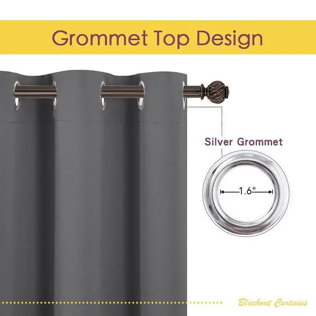 Alt view image 4 of 7 - Grey Kitchen Blackout Short Curtain Panels for Bedroom, 45 Inch Long Thermal Insulated Grommet Top Blackout Draperies and Drapes (2 Panels, W42 x L45 -Inch, Grey)