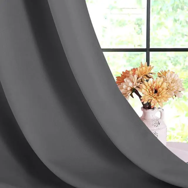 Alt view image 7 of 7 - Grey Kitchen Blackout Short Curtain Panels for Bedroom, 45 Inch Long Thermal Insulated Grommet Top Blackout Draperies and Drapes (2 Panels, W42 x L45 -Inch, Grey)