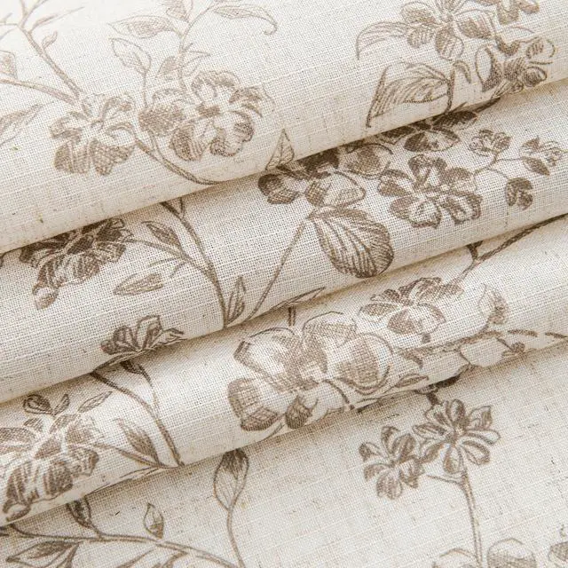 Alt view image 5 of 7 - Floral Linen Kitchen Curtains, 45 Inch, Back Tab, 2 Panels, Taupe | Back tab, linen-blend, botanical floral print, farmhouse, light filtering, privacy, kitchens and dining rooms