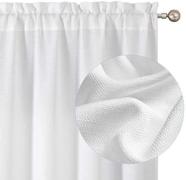 Main image of White Curtains 63 Inch Length 2 Panels | Faux Linen Textured, Light Filtering, Soft Airy, Rod Pocket, Window Treatment Drapes, Living Room Bedroom, Each 40Wx63L Inch