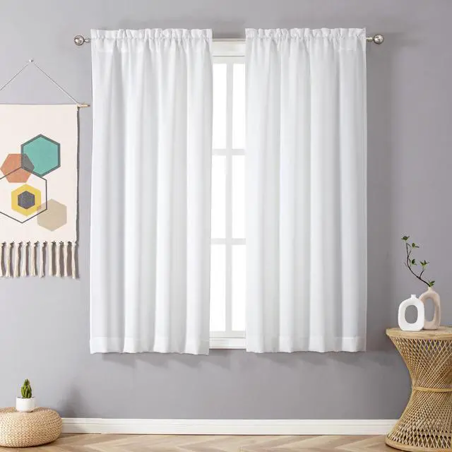 Alt view image 2 of 7 - White Curtains 63 Inch Length 2 Panels | Faux Linen Textured, Light Filtering, Soft Airy, Rod Pocket, Window Treatment Drapes, Living Room Bedroom, Each 40Wx63L Inch