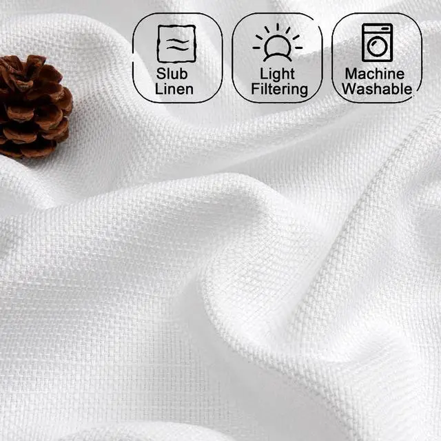 Alt view image 3 of 7 - White Curtains 63 Inch Length 2 Panels | Faux Linen Textured, Light Filtering, Soft Airy, Rod Pocket, Window Treatment Drapes, Living Room Bedroom, Each 40Wx63L Inch