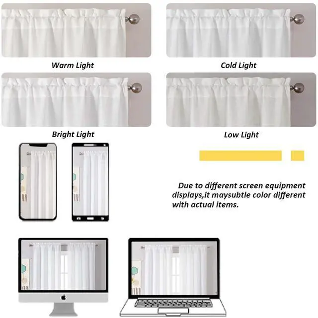 Alt view image 6 of 7 - White Curtains 63 Inch Length 2 Panels | Faux Linen Textured, Light Filtering, Soft Airy, Rod Pocket, Window Treatment Drapes, Living Room Bedroom, Each 40Wx63L Inch