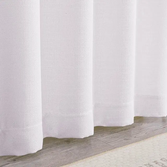 Alt view image 7 of 7 - White Curtains 63 Inch Length 2 Panels | Faux Linen Textured, Light Filtering, Soft Airy, Rod Pocket, Window Treatment Drapes, Living Room Bedroom, Each 40Wx63L Inch