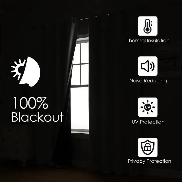 Alt view image 2 of 7 - 100% Blackout Curtains for Bedroom 63 Inch Long with Black Liner | 2 Thick Layers, Thermal Insulated, Grommet, Window Treatment, Living Room Drapes, 2 Panels Set, Light Grey, 42 x 63 Inch