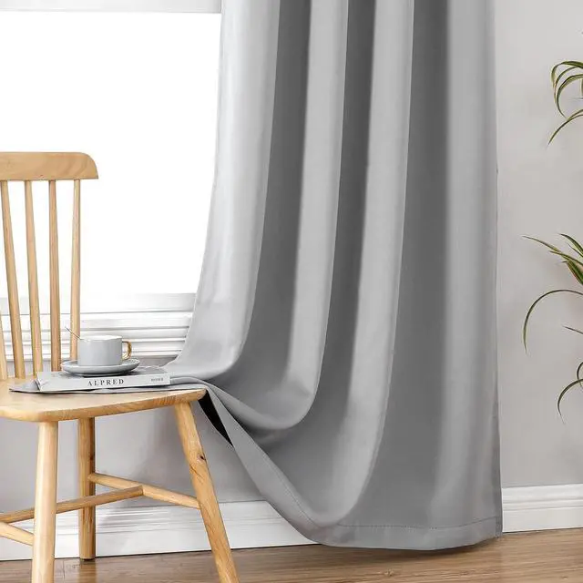 Alt view image 6 of 7 - 100% Blackout Curtains for Bedroom 63 Inch Long with Black Liner | 2 Thick Layers, Thermal Insulated, Grommet, Window Treatment, Living Room Drapes, 2 Panels Set, Light Grey, 42 x 63 Inch