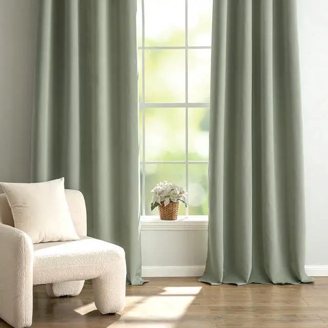 Alt view image 5 of 7 - Sage Green Blackout Bedroom Curtains Drapes 84 Inch Long 52"x84" | Grommet Top, Room Darkening Window Drapes, Privacy Protection, Thermal Insulated, Heat Blocking, Light Blocking