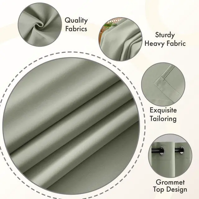 Alt view image 7 of 7 - Sage Green Blackout Bedroom Curtains Drapes 84 Inch Long 52"x84" | Grommet Top, Room Darkening Window Drapes, Privacy Protection, Thermal Insulated, Heat Blocking, Light Blocking