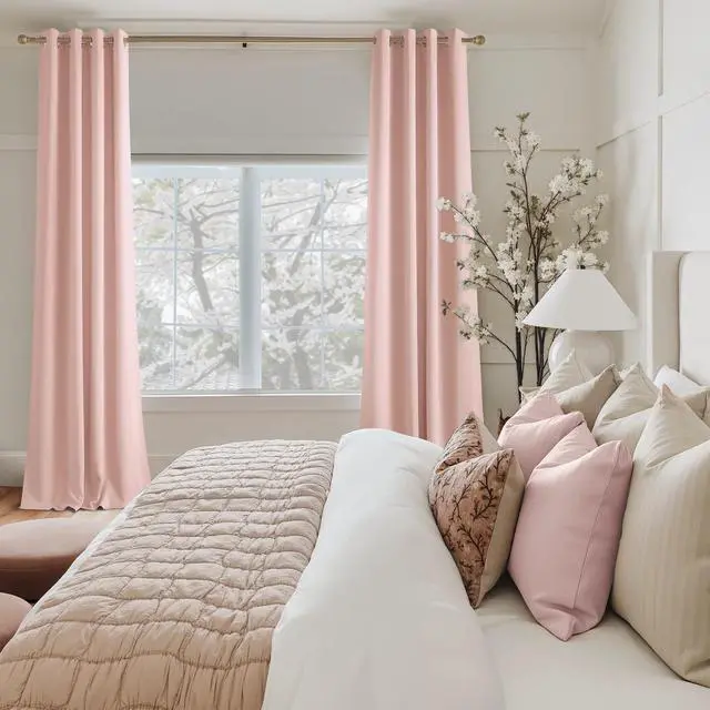 Alt view image 2 of 7 - Blush Pink Blackout Curtains 63 Inches Long 2 Panels | W40"xL63", For Girls Room, For Nursery, Thermal Insulated, Blackout Drapes,Grommet, Noise Reducing