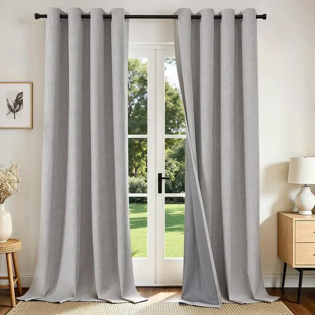 Main image of Blackout Curtains 84 Inch Long, Linen Black Out Curtains for Bedroom 2 Panels with Grommet, Thermal Insulated, Noise Reducing Room Darkening Drapes Privacy Protection for Living Room Window