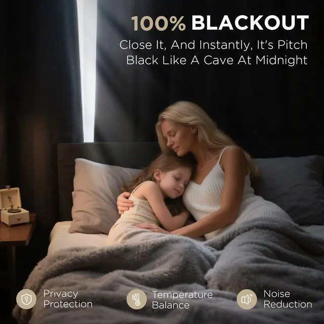 Alt view image 3 of 7 - Blackout Curtains 84 Inch Long, Linen Black Out Curtains for Bedroom 2 Panels with Grommet, Thermal Insulated, Noise Reducing Room Darkening Drapes Privacy Protection for Living Room Window