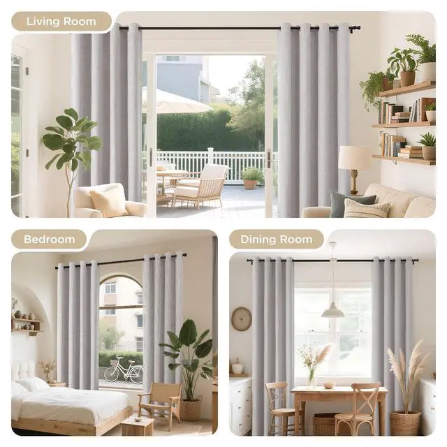Alt view image 6 of 7 - Blackout Curtains 84 Inch Long, Linen Black Out Curtains for Bedroom 2 Panels with Grommet, Thermal Insulated, Noise Reducing Room Darkening Drapes Privacy Protection for Living Room Window