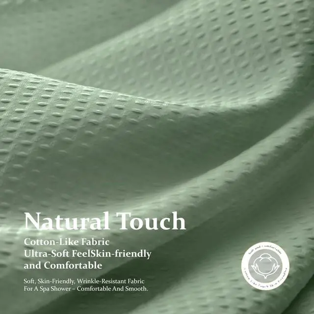 Alt view image 6 of 7 - Waffle Shower Curtain 256 GSM Heavy Duty Fabric 72"x72" Sage Green | Thick Textured Cloth, Weighted Hem, Water Repellent Washable, Hotel Luxury Polyester Shower Curtain Set for Bathroom 12 Hooks