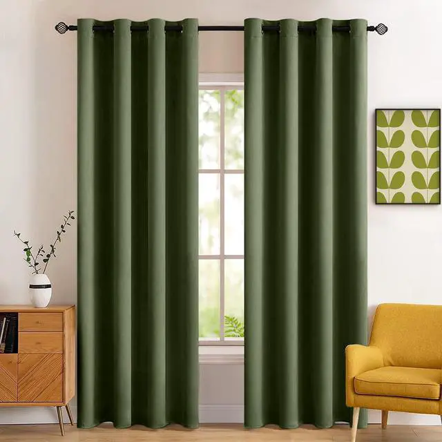Main image of Olive Blackout Bedroom Curtains Drapes 84 Inch Long 52"x84" | Grommet Top, Room Darkening Window Drapes, Privacy Protection, Thermal Insulated, Heat Blocking, Light Blocking