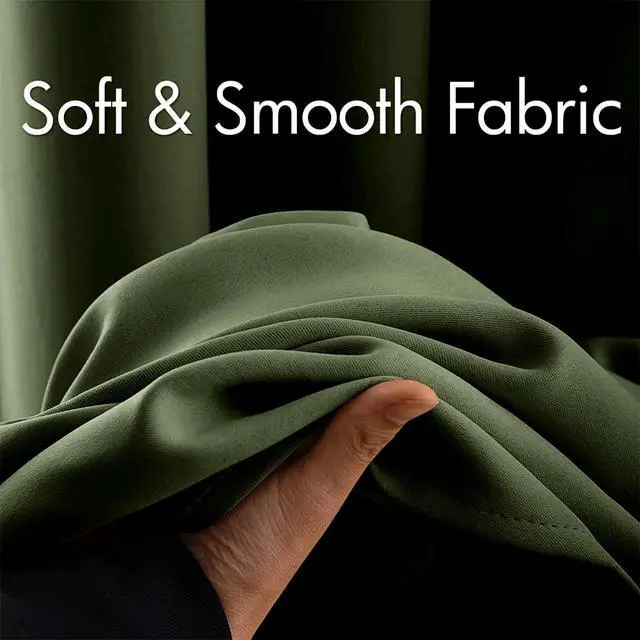 Alt view image 3 of 6 - Olive Blackout Bedroom Curtains Drapes 84 Inch Long 52"x84" | Grommet Top, Room Darkening Window Drapes, Privacy Protection, Thermal Insulated, Heat Blocking, Light Blocking
