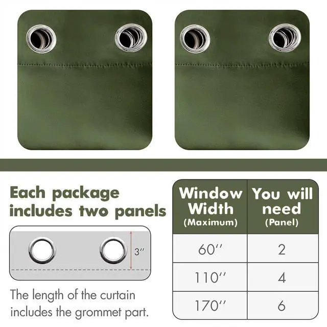 Alt view image 6 of 6 - Olive Blackout Bedroom Curtains Drapes 84 Inch Long 52"x84" | Grommet Top, Room Darkening Window Drapes, Privacy Protection, Thermal Insulated, Heat Blocking, Light Blocking