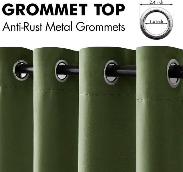 Alt view image 4 of 6 - Olive Blackout Bedroom Curtains Drapes 84 Inch Long 52"x84" | Grommet Top, Room Darkening Window Drapes, Privacy Protection, Thermal Insulated, Heat Blocking, Light Blocking