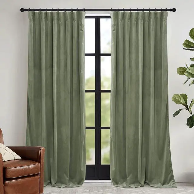 Main image of HOME Sage Green Velvet Curtains 84 inches for Bedroom Living Room | Thermal Insulated, Room Darkening, Super Soft Velvet, Drapes with Pleat Tape, Dining Room Home Theater, W52 x L84, 2 Panels
