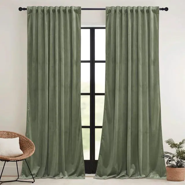 Alt view image 2 of 7 - HOME Sage Green Velvet Curtains 84 inches for Bedroom Living Room | Thermal Insulated, Room Darkening, Super Soft Velvet, Drapes with Pleat Tape, Dining Room Home Theater, W52 x L84, 2 Panels
