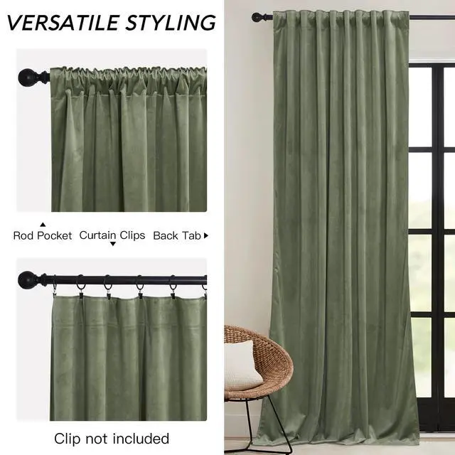 Alt view image 3 of 7 - HOME Sage Green Velvet Curtains 84 inches for Bedroom Living Room | Thermal Insulated, Room Darkening, Super Soft Velvet, Drapes with Pleat Tape, Dining Room Home Theater, W52 x L84, 2 Panels