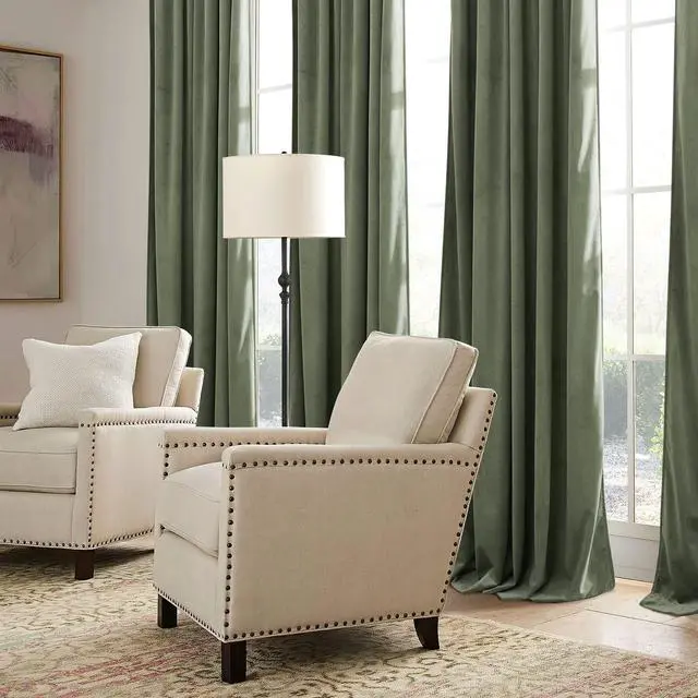 Alt view image 6 of 7 - HOME Sage Green Velvet Curtains 84 inches for Bedroom Living Room | Thermal Insulated, Room Darkening, Super Soft Velvet, Drapes with Pleat Tape, Dining Room Home Theater, W52 x L84, 2 Panels