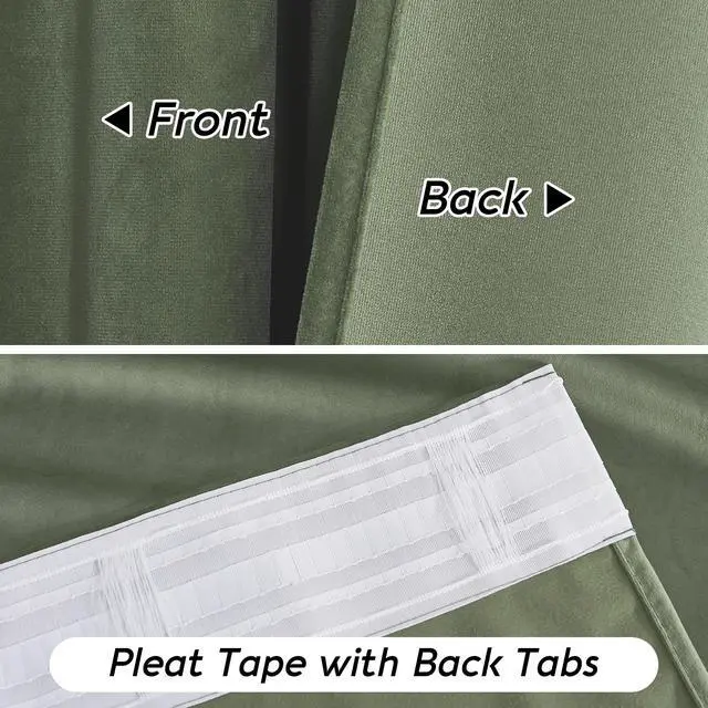 Alt view image 4 of 7 - HOME Sage Green Velvet Curtains 84 inches for Bedroom Living Room | Thermal Insulated, Room Darkening, Super Soft Velvet, Drapes with Pleat Tape, Dining Room Home Theater, W52 x L84, 2 Panels