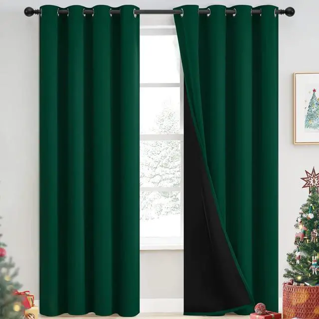 Main image of Emerald Green Blackout Curtains 84 inches for Living Room, 52" Wide | Thermal Insulated Window Treatment Total Blocking Panels with Black Liner for Living Room/Dining Room Grommet Top 2 Panels