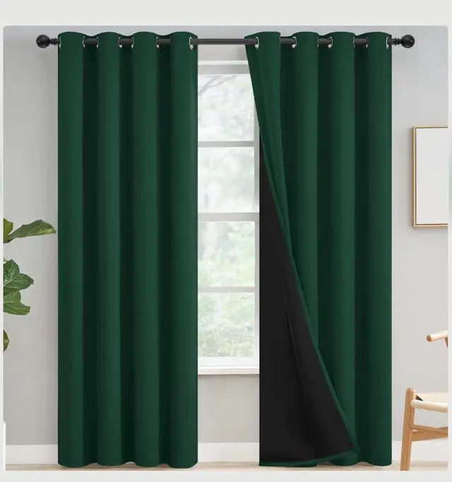 Alt view image 7 of 7 - Emerald Green Blackout Curtains 84 inches for Living Room, 52" Wide | Thermal Insulated Window Treatment Total Blocking Panels with Black Liner for Living Room/Dining Room Grommet Top 2 Panels