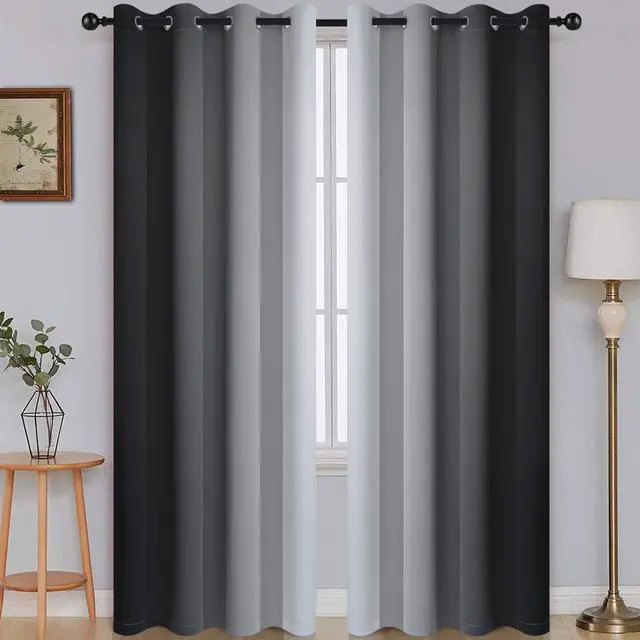 Main image of Ombre Black to Grey White Curtains for Living Room 52Wx84L | Room Darkening Curtains for Bedroom,Gradient Light Blocking Curtain,Thermal Insulated Grommet Window Drapes,2 Panels,84 Inch